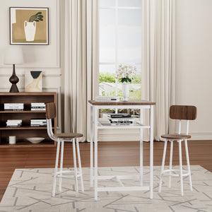 English Elm Bar bar table set of 3 with 2 backrest stools and partition — durable iron frame, modern counter dining solution beige brown W578P303857