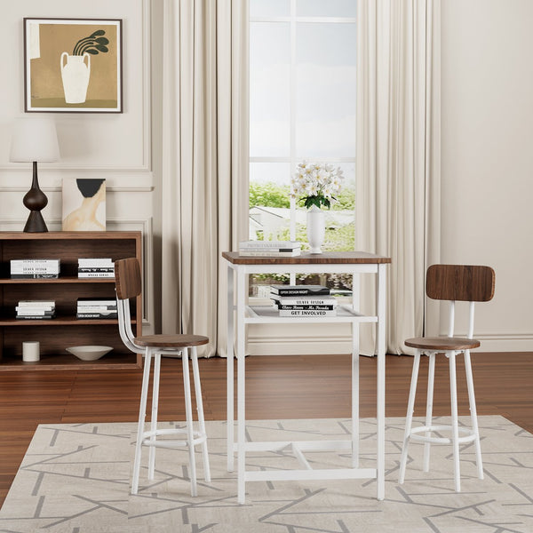 English Elm Bar bar table set of 3 with 2 backrest stools and partition — durable iron frame, modern counter dining solution beige brown W578P303857