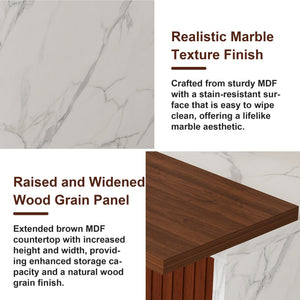 English Elm 63-Inch Modern Kitchen Island Set With Led Lighting & 2 Bar Stools - Elegant Marble Look For Dining W2699S00064