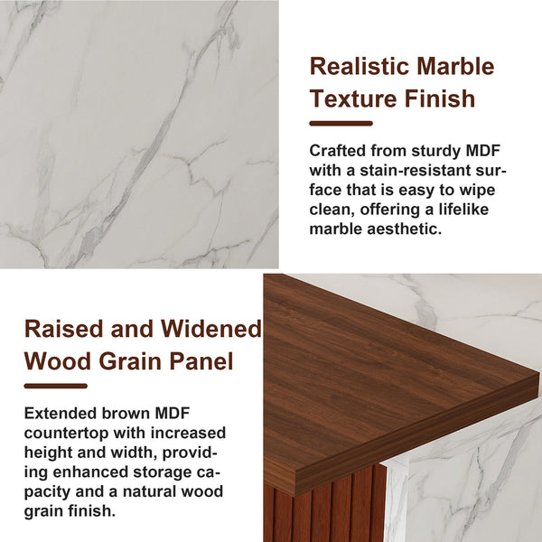 English Elm 63-Inch Modern Kitchen Island Set With Led Lighting & 2 Bar Stools - Elegant Marble Look For Dining W2699S00064