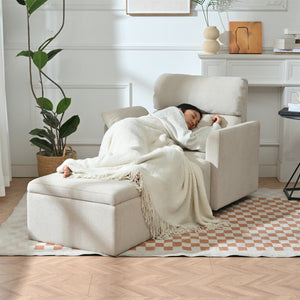 English Elm Oversized Storage Ottoman Accent Chair with Deep Wide Seat, Mid-Century Upholstered Lounge Sofa for Cozy Reading and Relaxation Beige+Grey W1028S00044