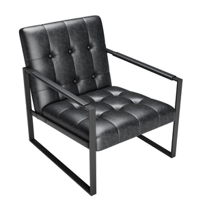 English Elm Accent Modern Upholstered Chair with Ottoman Black PU Linen, Plush Cushion, Metal Frame, Versatile Comfort for Living Room Office Bedside W578P357514