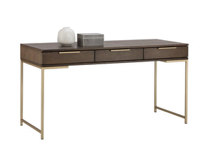 Sunpan Rebel Desk - Modern Solid Oak Wood Desk with Soft Closing Drawers and Black Iron Hardware Design Gold / Raw Umber