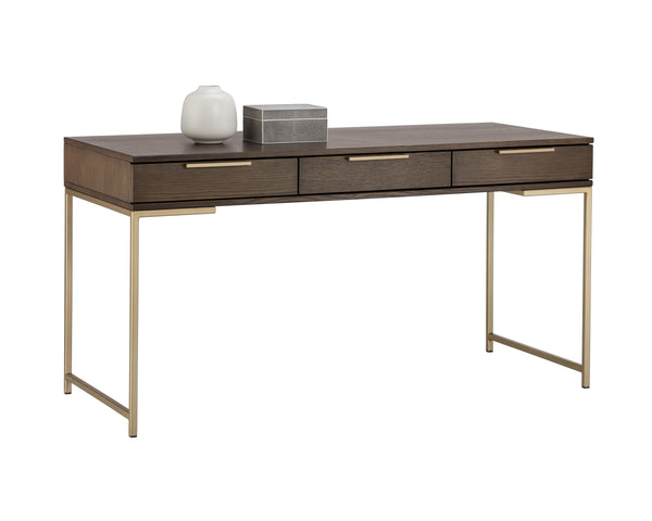 Sunpan Rebel Desk - Modern Solid Oak Wood Desk with Soft Closing Drawers and Black Iron Hardware Design Gold / Raw Umber