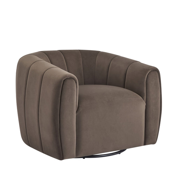 English Elm Christopher Knight Home® - Swivel Velvet Club Chair with Tub Back and 360° Rotation, Plush Iron Frame, No Assembly Needed Dark Brown 37.8 L x 33.46 W x 27.17 H N776P264952D
