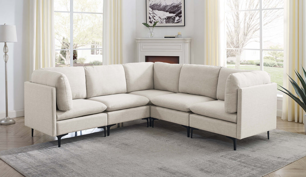 English Elm Linen Upholstered Modular Sectional Sofa with Tall Black Metal Legs for Living Room Almond B2748S00101
