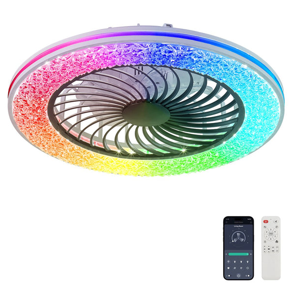 English Elm 23 Inch Bladeless Flush Mount Ceiling Fan Rgb Light Ring Copper Motor Low Profile W1340P461541