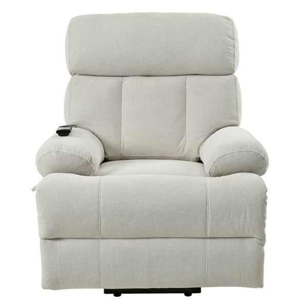 English Elm Oversized Power Lift Recliner Chair with Remote Control, Spacious Fabric Seat and Side Pocket for Comfort and Support Light Gray W1028P261273