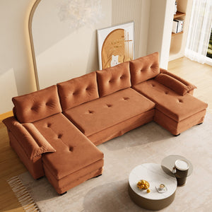 English Elm 109.5" Oversized U-shaped Sectional Sleeper Chenille Modular Sofa with Usb Ports Orange W1885S00440
