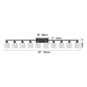 English Elm 10 Matte Black 10-Light Vanity Fixture 65.4" Over Mirror with White Glass Shades, Modern Wall Lighting W2312P374850
