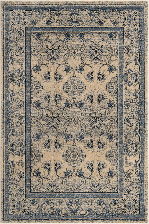 Unique Loom La Jolla Botanica Machine Made Floral Rug Ivory Blue, Beige/Blue/Light Blue/Ivory 6' 1" x 9' 0"