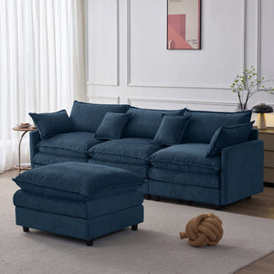English Elm 105" L-shaped Chenille Sectional with Ottoman Pocket Spring Living Room Sofa Blue W1097S00231