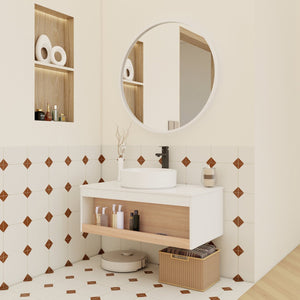 English Elm 36" Floating Bathroom Vanity Light Oak Modular Cabinet with Gel Coat Integrated Sink W3450S00061