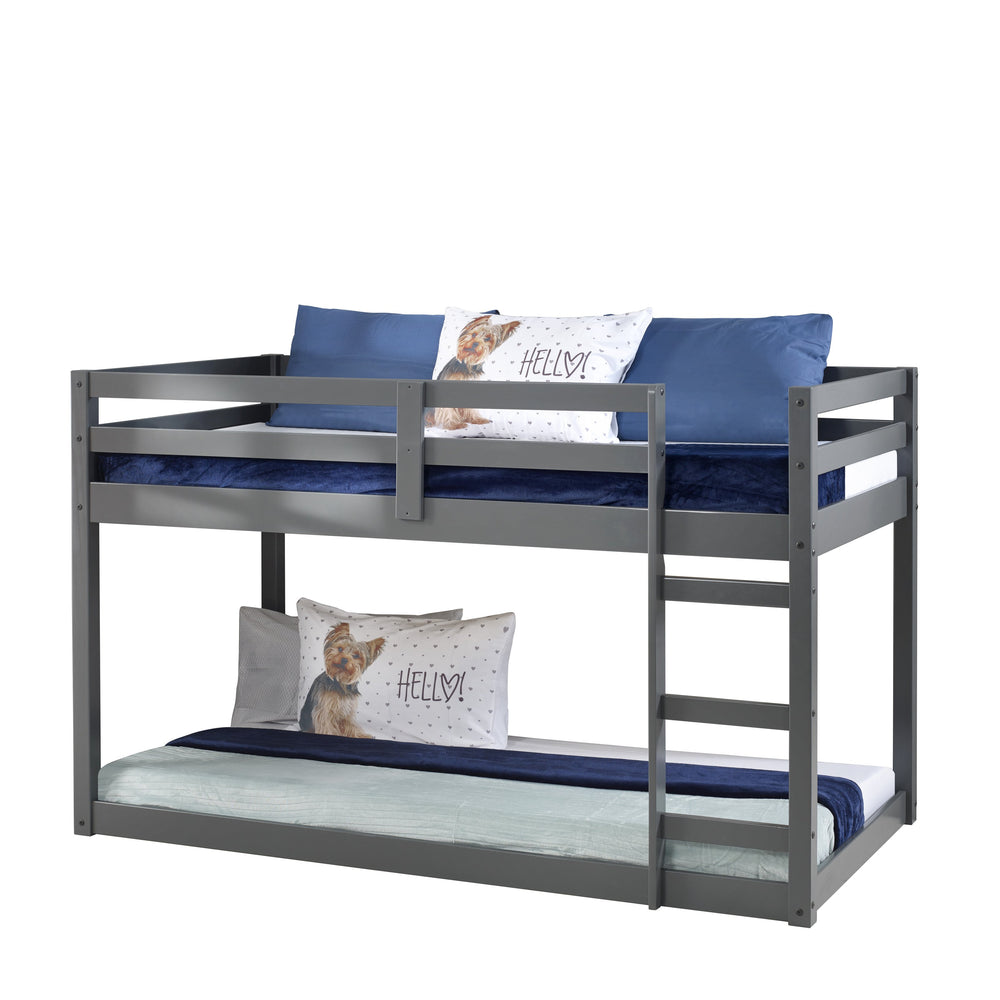 English Elm Gaston Solid Pine Twin Loft Bed in Gray Finish with Built-In Right Ladder, 13-Slat Support System B2726P315599