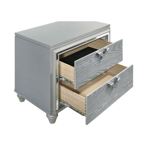 English Elm Delacroix Light Silver Nightstand with 2 Drawers, Felt-Lined Top, V-Shaped Crystal Pulls & Silver Trim B062P299982