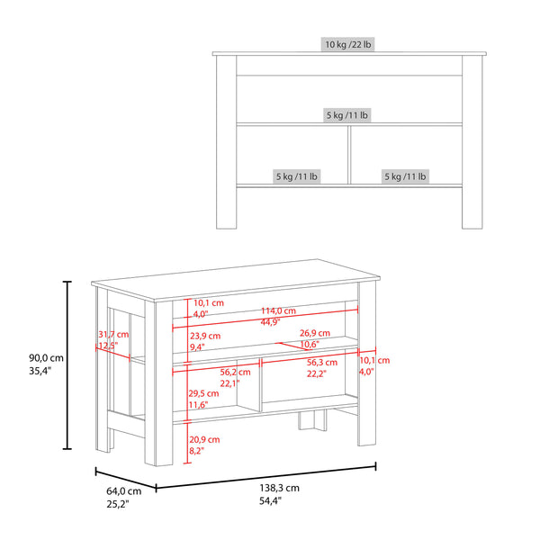English Elm White Two-tone Oak Veneer Kitchen Island with Open Shelf for Modern Cooking Spaces B062P483742
