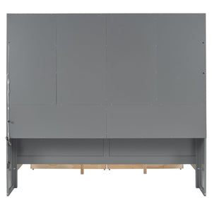 English Elm Full Size Wooden Daybed With Stylish Led Lighting, Glass Storage Cabinets & Versatile Shelves In Gray N820S00051E