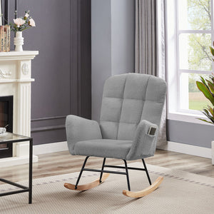 English Elm Cream Plush Teddy Fabric Rocking Armchair with High Back Support for Nursery Grey W3985P404156