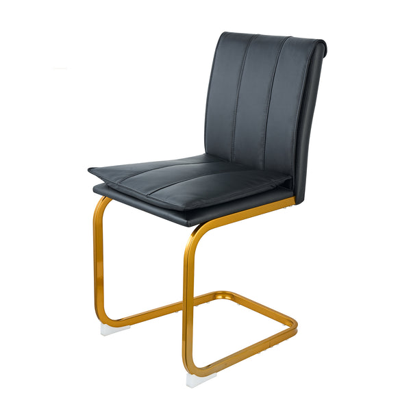 English Elm Modern Pu Leather Cantilever Dining Chairs Set of 4 with Steel Arc Frame for Kitchen Black+Gold W5123P454213