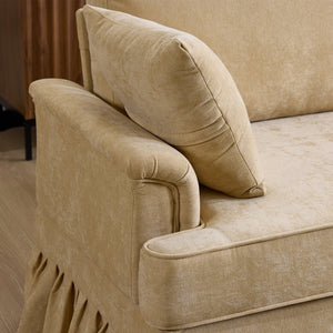 English Elm 103.15'' Chenille L-shaped Sectional Sofa with Detachable Pleated Skirt and Ottoman Khaki W3612S00045
