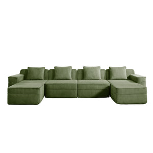 English Elm Modular 4-Seat U-Shape Sectional Sofa - Cloud-Like Comfort, Plush Corduroy, Ottomans & Pillows! W3041S00336