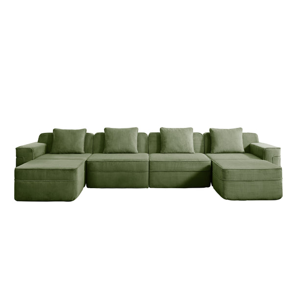 English Elm Modular 4-Seat U-Shape Sectional Sofa - Cloud-Like Comfort, Plush Corduroy, Ottomans & Pillows! W3041S00336