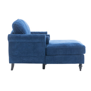 English Elm [New] Oversized Chaise Lounge Indoor Chenille Sleeper Recliner Armchair with Wide Foam Seat & Pillows Blue W2363S00084