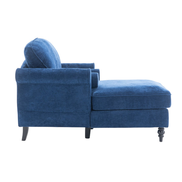 English Elm [New] Oversized Chaise Lounge Indoor Chenille Sleeper Recliner Armchair with Wide Foam Seat & Pillows Blue W2363S00084