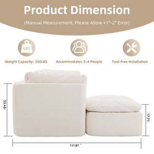 English Elm Modern Chenille Cloud Sectional with Ottoman Deep Sink Modular L Shaped Living Room Sofa Beige+White W2379S00001