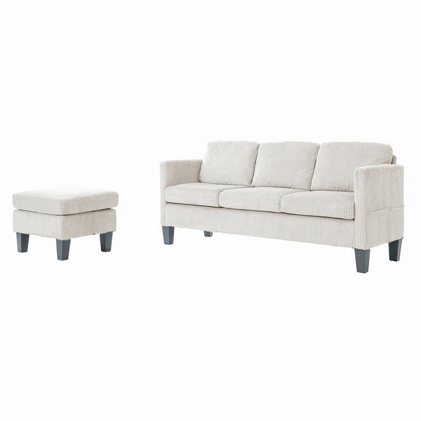 English Elm L-Shaped Corduroy Sofa with Cushioned Cashmere Comfort, Modern Luxury Design for Small Spaces Off White W2121P319094