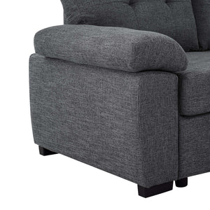 English Elm Linen Blend U-shape Sectional Sleeper with Tufted Back and Hidden Storage Chaise B2748S00024