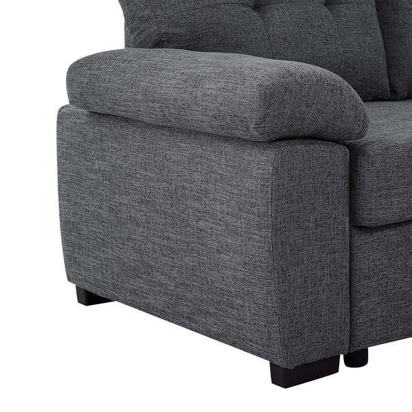 English Elm Linen Blend U-shape Sectional Sleeper with Tufted Back and Hidden Storage Chaise B2748S00024