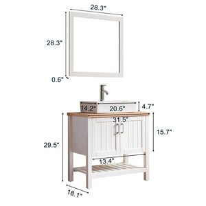 English Elm 32" Modern Bathroom Vanity With Above-Counter Sink, Solid Wood Cabinet & Mirror For Small Spaces W3151S00003