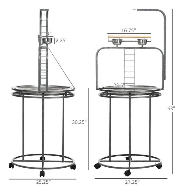 English Elm PawHut Large Parrot Play Stand with 3 Ladders, Toy Hook, Wheels & Removable Tray for Birds Gray W2225P173756