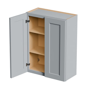 English Elm Gray Shaker Wall Cabinet Solid Wood Double Door Storage with Soft Close Hinges W5662P465941