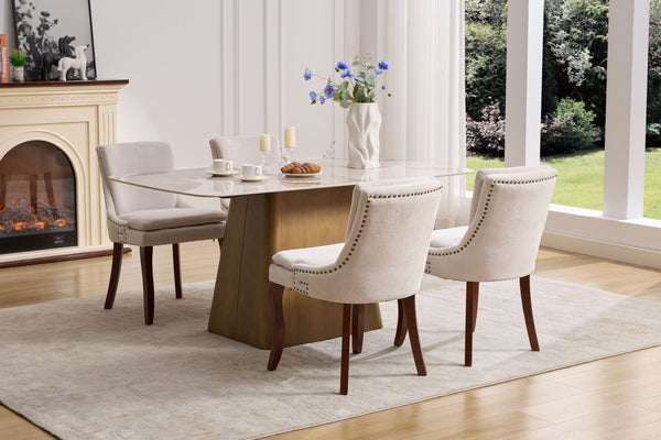 English Elm Modern Dining Chairs Set of 2 with Double-Layer Cushioned Chenille Upholstery, Curved Solid Wood Legs Beige W1143P207917