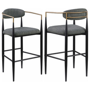 English Elm Renfroe Mid-Century Fabric Upholstered Bar Stool Set of 2 with Padded Back, Footrest and Black Base DARK GREY B062P299976