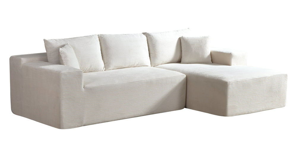 English Elm 2-Piece Convertible Corduroy L-Shaped Sectional Sofa With Pillows - Modular Beige Couch For Modern Living B2735P384511