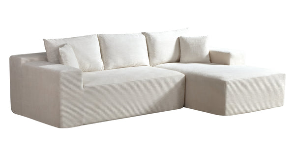 English Elm 2-Piece Convertible Corduroy L-Shaped Sectional Sofa With Pillows - Modular Beige Couch For Modern Living B2735P384511