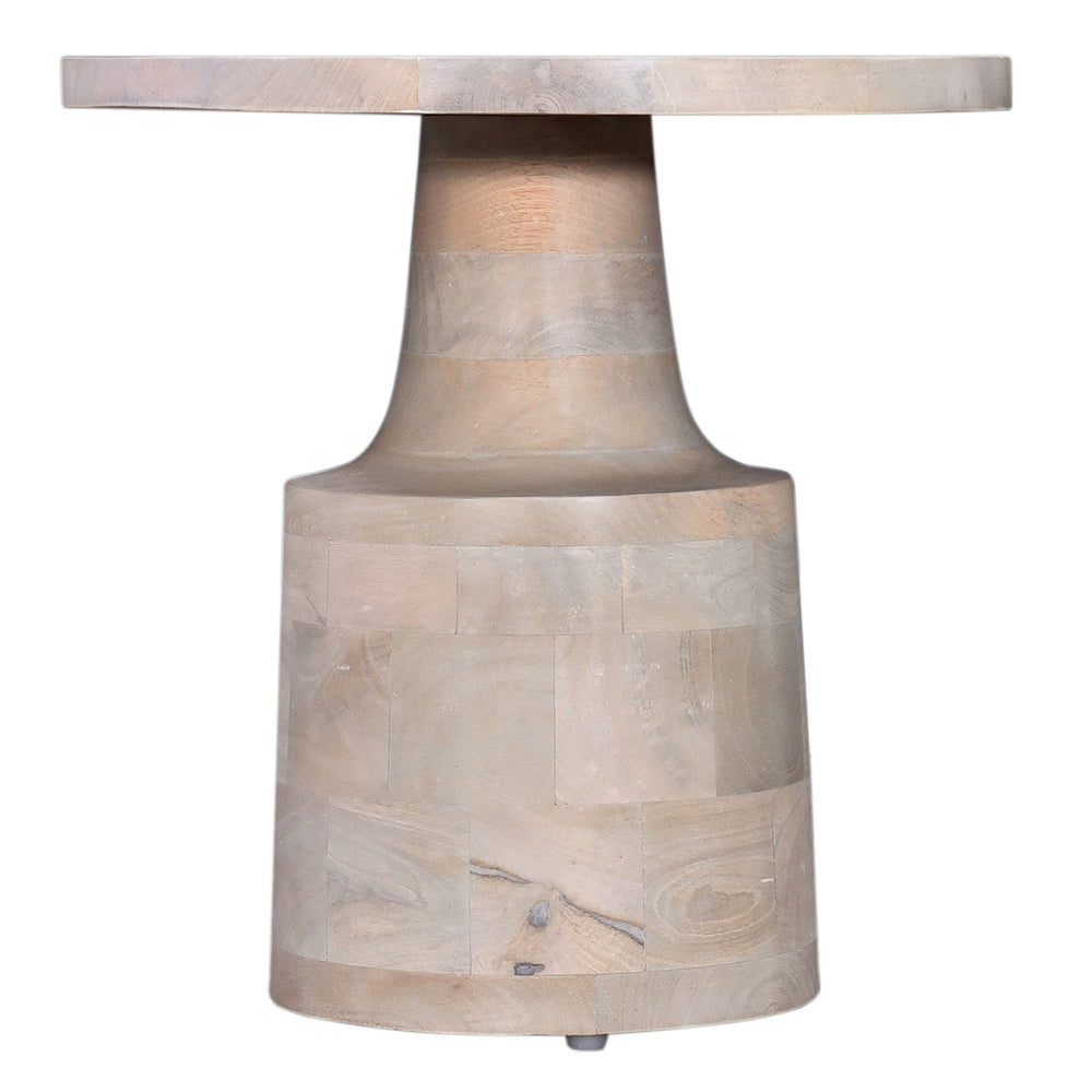 English Elm Solid Mango Wood Pedestal Side Table 18" Round Accent Table with Rich Grain Finish, Light Brown Elegance B2741P285778