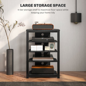 English Elm Tv Stand with Four Open Shelves Matte Steel Frame Corner Fit for Small Spaces T3971P406051