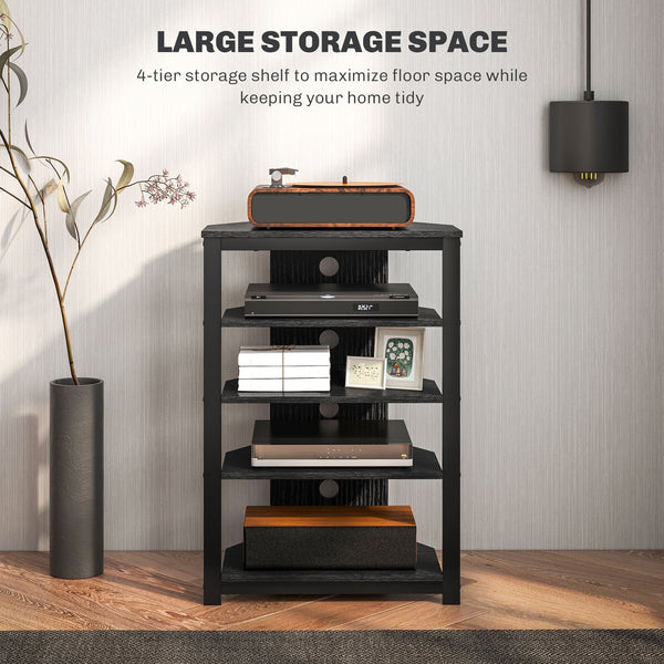 English Elm Tv Stand with Four Open Shelves Matte Steel Frame Corner Fit for Small Spaces T3971P406051