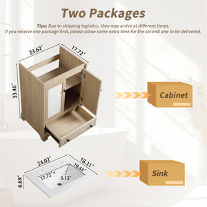 English Elm Bathroom Vanity with Oval Ceramic Sink One Drawer Soft Close Cabinet in White W3402S00005