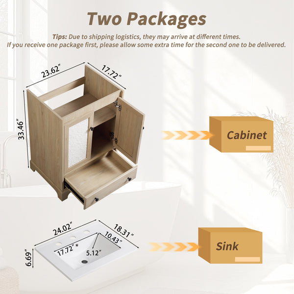 English Elm Bathroom Vanity with Oval Ceramic Sink One Drawer Soft Close Cabinet in White W3402S00005