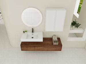 English Elm 60-Inch Wall-Mounted Vanity With Molded Resin Sink, 2 Side Cabinets & 3 Soft-Close Drawers For Storage W999S00285