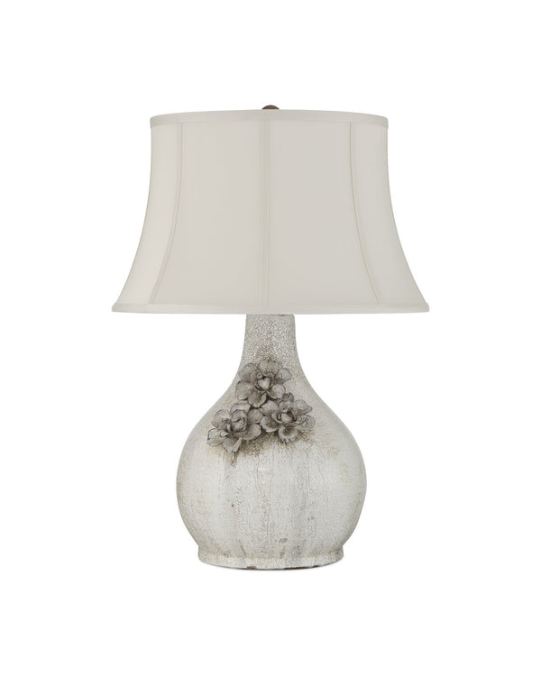 Currey & Company Attar White Table Lamp - Unique Handcrafted Ceramic Design With Vintage Bell Shade & Floral Detail White Ceramic 6000-1031-currey-company