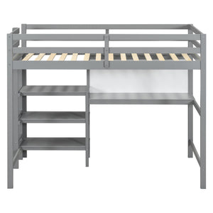 English Elm Twin Loft Bed with Built-in Desk Shelving and Dry-erase Board for Kids Rooms Gray LT100320AAE