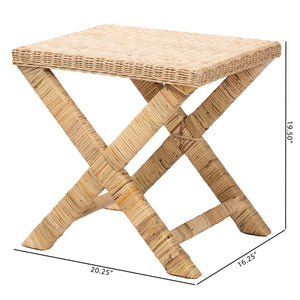 English Elm Modern Handwoven Rattan Mahogany Bench Artisan Boho Accent for Bedroom or Entryway B2750P470073