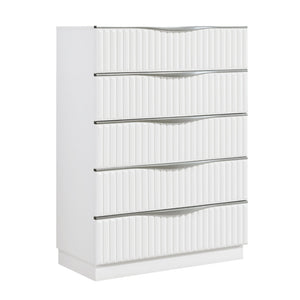 English Elm Luxurious Pearl White Five Drawer Tall Chest with Textured Fronts for Glam Bedrooms B011P455646