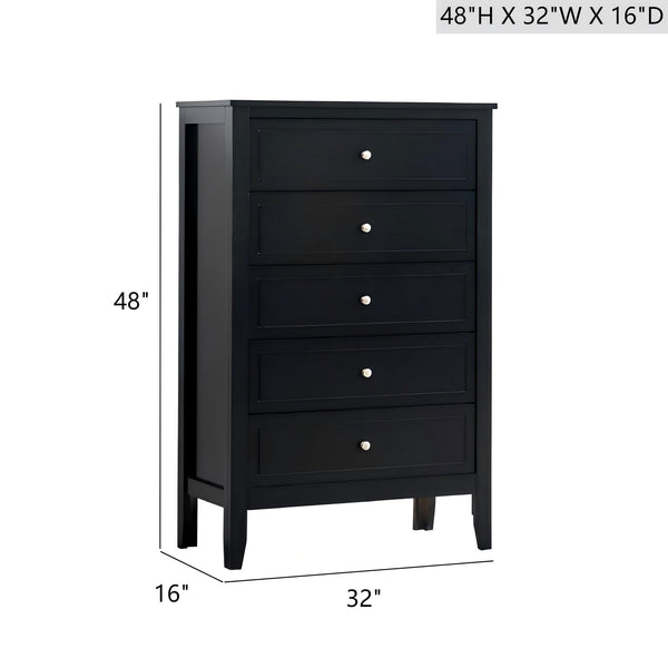 English Elm Daniel Assembled 5-Drawer Chest with English Dovetail Drawers, Metal Hardware & Solid Wood Frame Black 51 L x 34 W x 18 H B078P400744